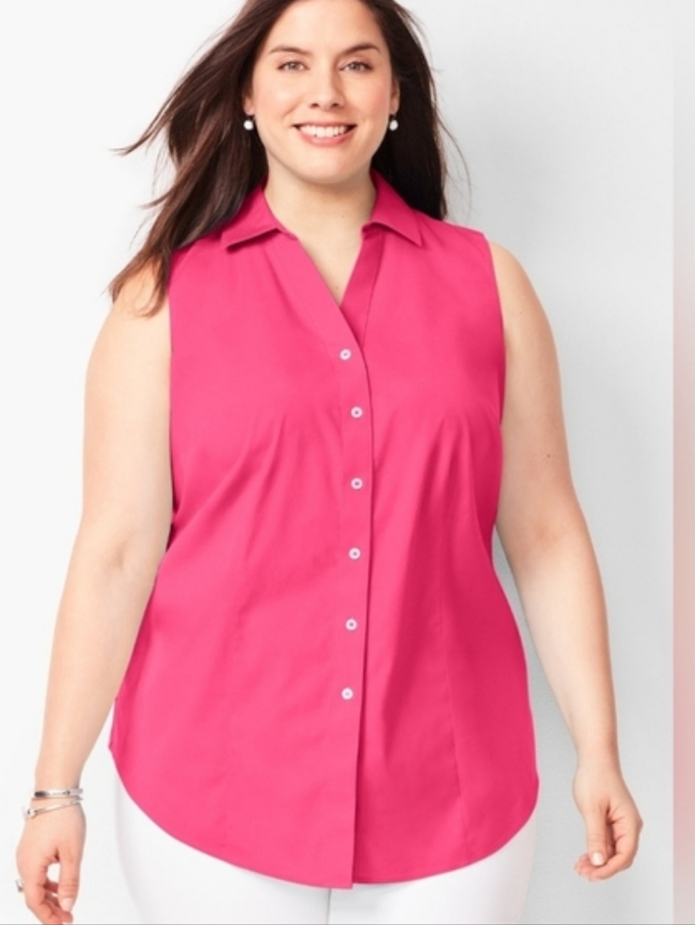 Talbots Fuchsia Sleeveless Button Down Blouse Women Plus Size Career Top